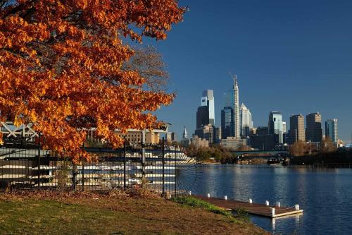 Downtown Philadelphia in fall with the Schuylkill river